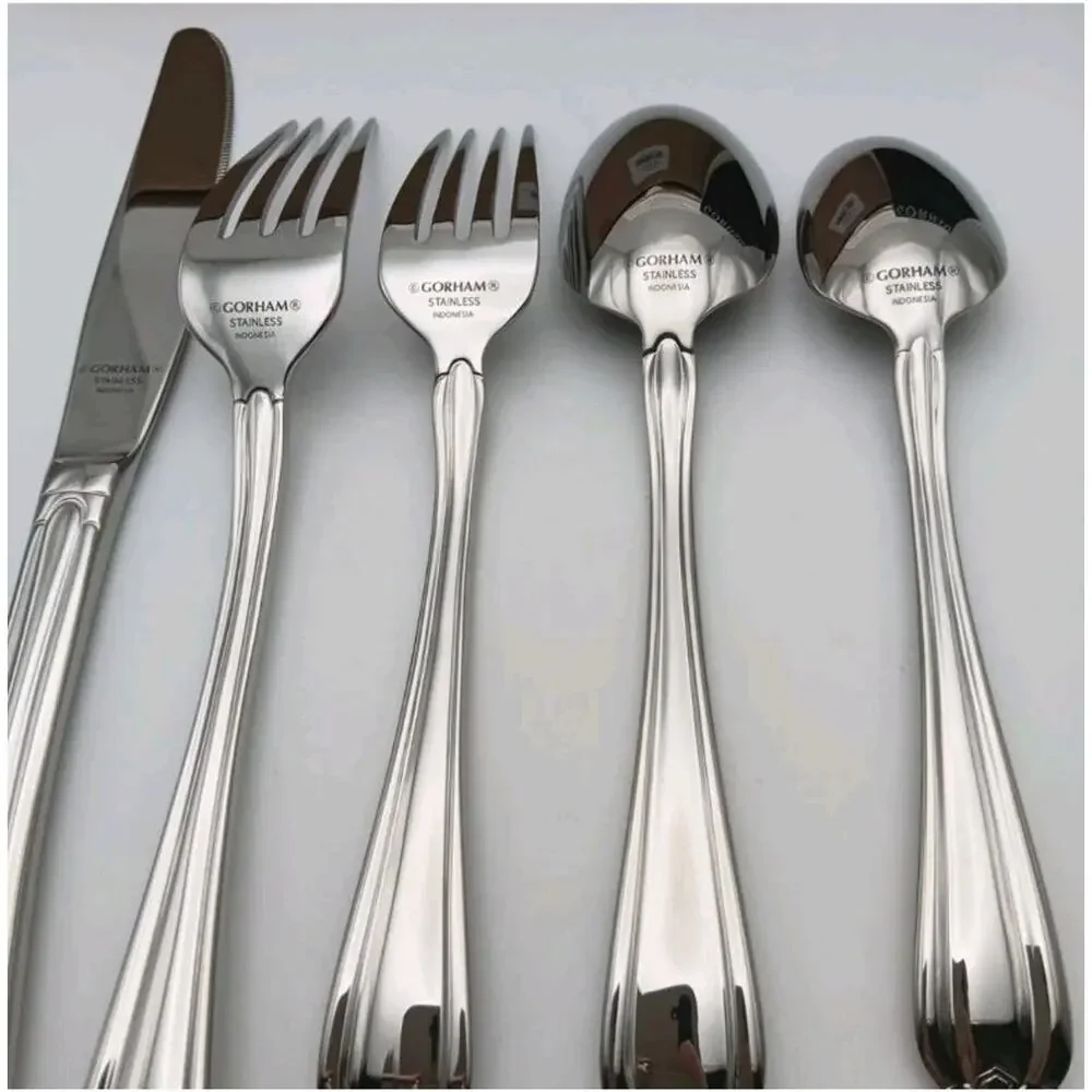 Gorham Larkwood 5 Piece Place Set Stainless Flatware Indonesia New Old Stock VTG